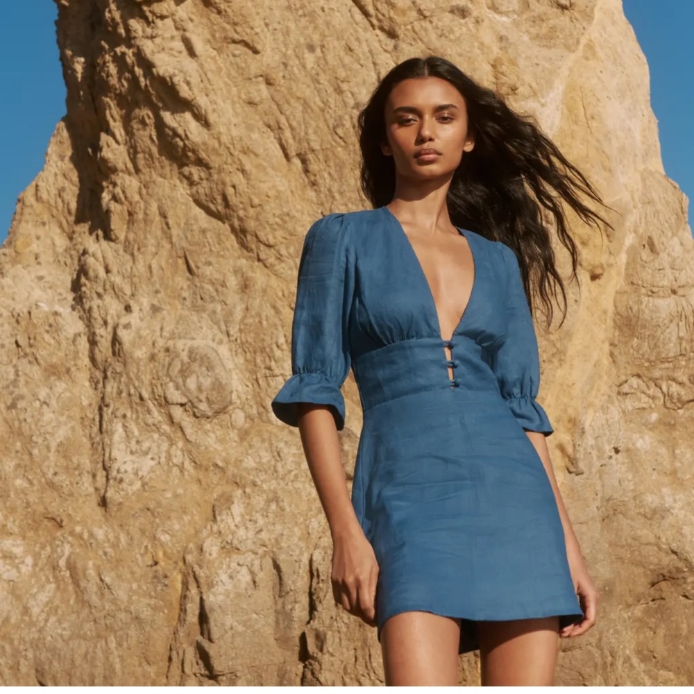 Reformation Simi Linen Azul Dress